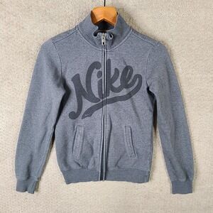 Nike Jacket Womens XS Gray Full Zip Track Athletic Fleece Spellout‎ Mock Neck